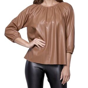 Dolce Cabo Caramel Faux Leather Puff Sleeve Top - Size XL
